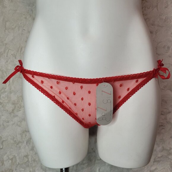 NWT Red Hot Panties Ribbon Ties Sheer Polka Dot Sz 6 Medium - Picture 1 of 4